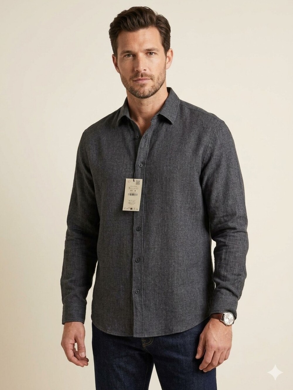 Button-Up Shirt in Heather Charcoal
